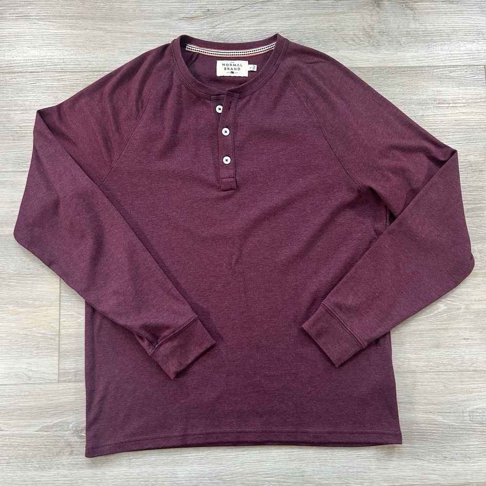 The Normal Brand Large Henley Long Sleeve Shirt Maroon Long Sleeve Casual